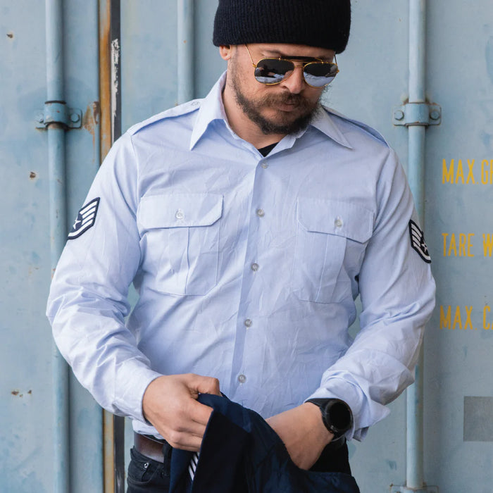 air force light blue dress shirt Male Light Blue Regular Fit Short Sleeve Dress Shirt (Trops)