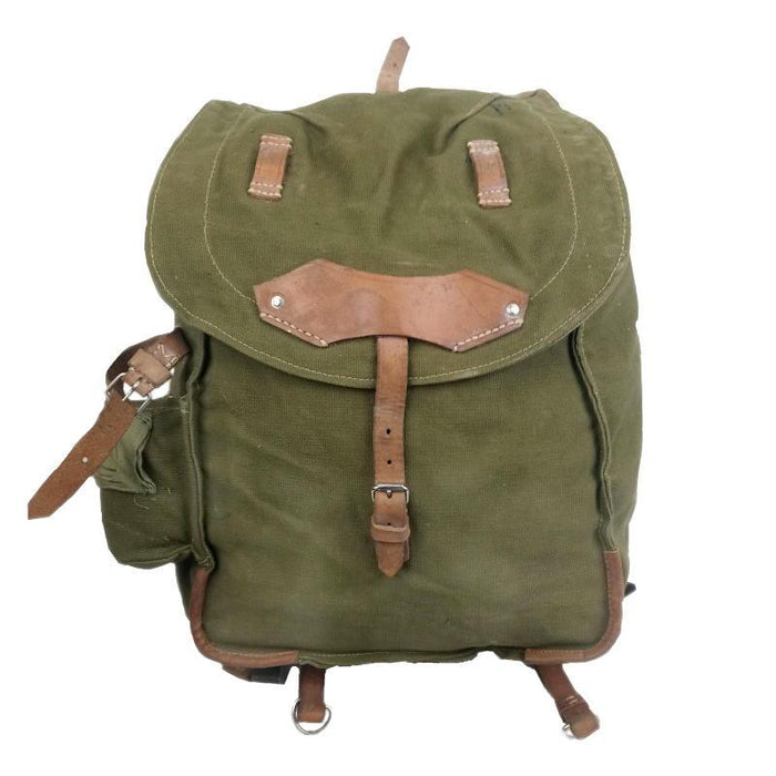 Romanian Military Canvas Backpack with Leather Straps