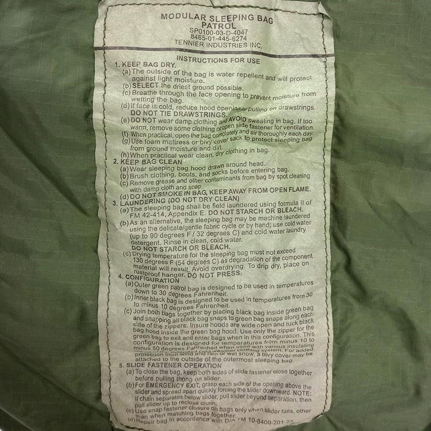 US Military Sleeping Bag GI Patrol In Olive Green US Military Sleeping Bag GI Patrol In Olive Green