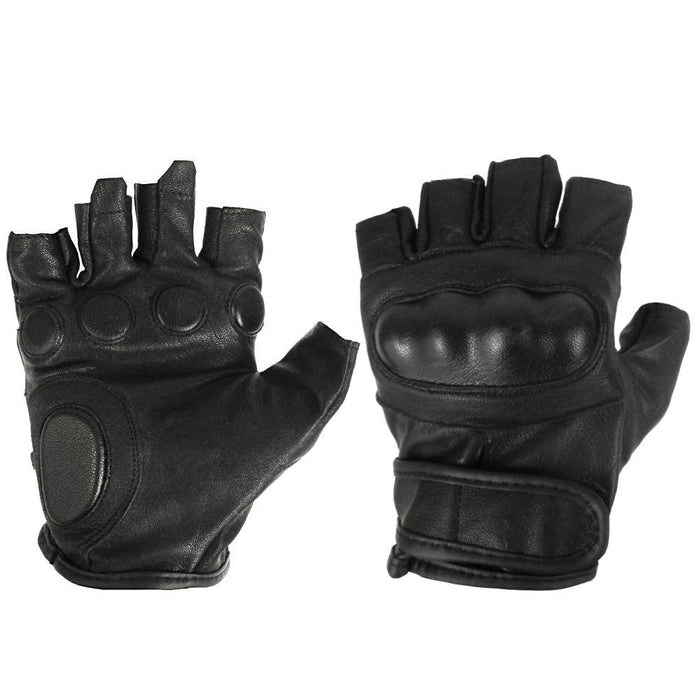 Mil-Tec Men's Fingerless Leather Gloves Black