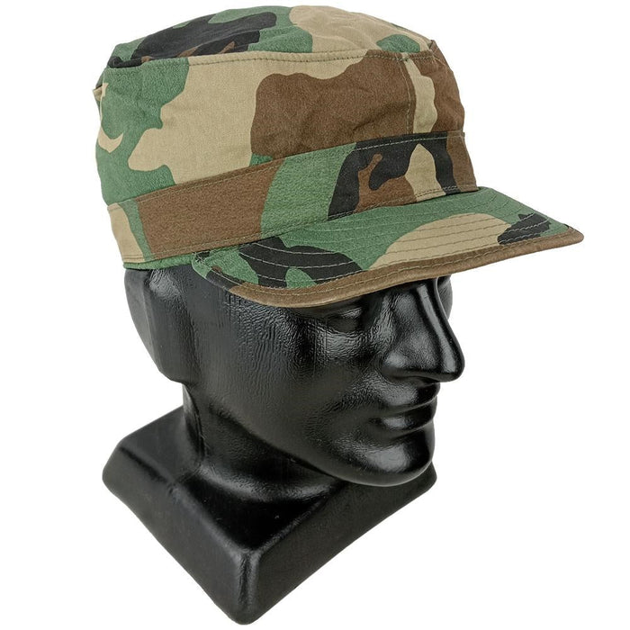 Woodland Camo Patrol Military Army Basic Cadet Flat Adjustable Cap - BDU Style Hat For Men