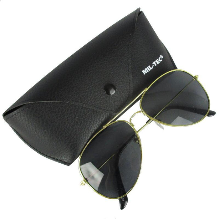 Black & Gold Pilot Aviator Sunglasses Super Dark Lenses 