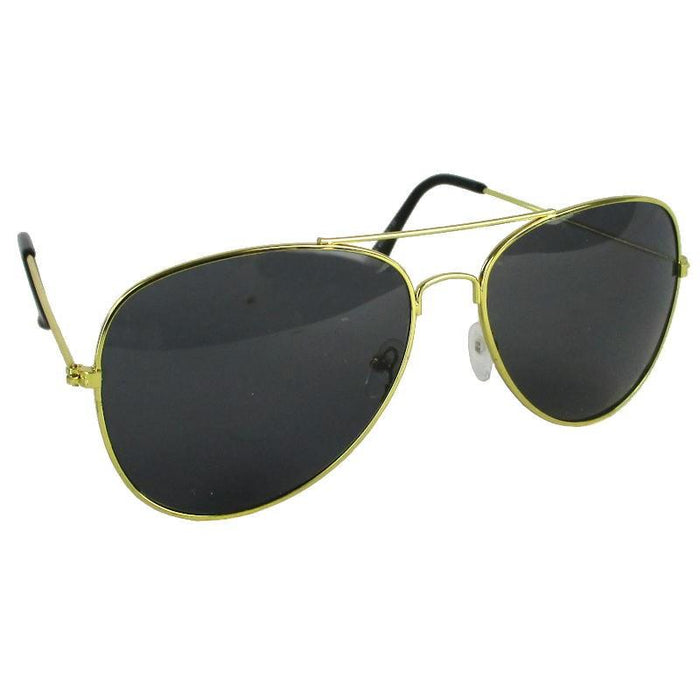 Black & Gold Pilot Aviator Sunglasses Super Dark Lenses 